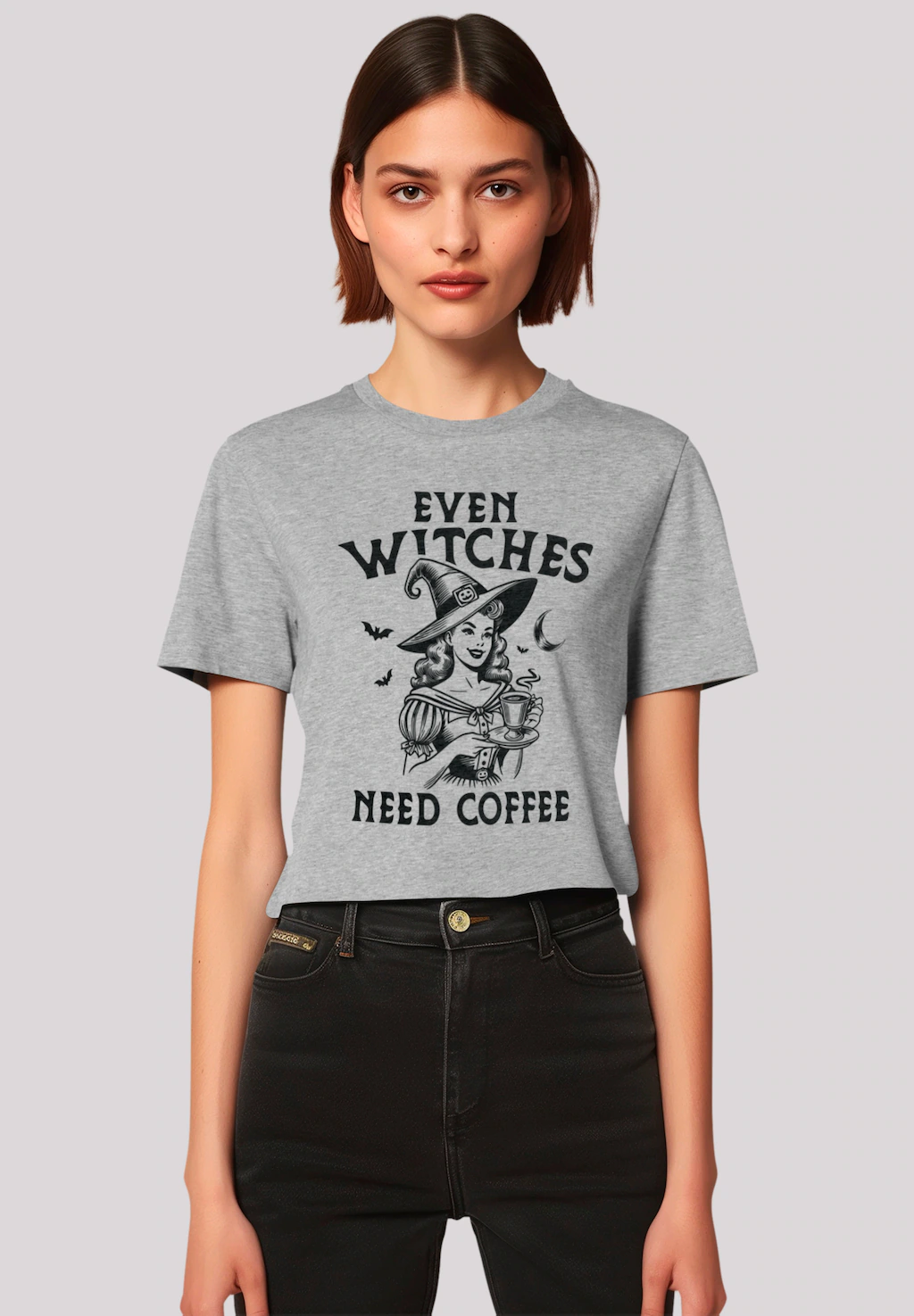 F4NT4STIC T-Shirt "Halloween Witch even witches need coffee", Premium Quali günstig online kaufen