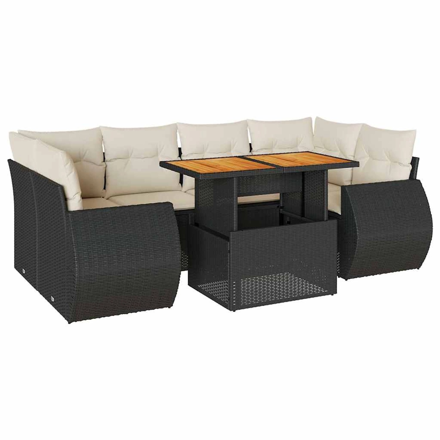 vidaXL 7-Tlg Garten-Sofagarnitur mit Kissen Schwarz Poly Rattan 3327227 günstig online kaufen