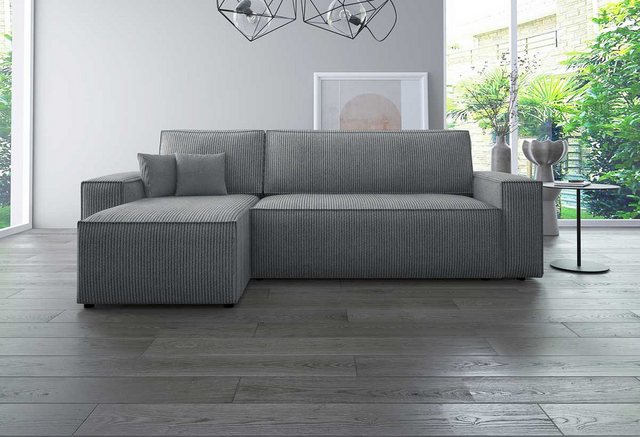 Luxusbetten24 Ecksofa Lazy, 244 cm breit, Cordstoff mit Schlaffunktion und günstig online kaufen