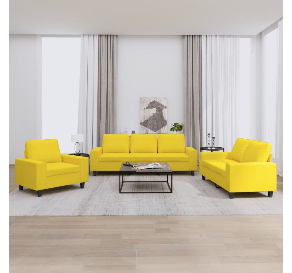 vidaXL Sofa Sofagarnitur Set mit Kissen Stoff, 3-tlg., Gelb günstig online kaufen