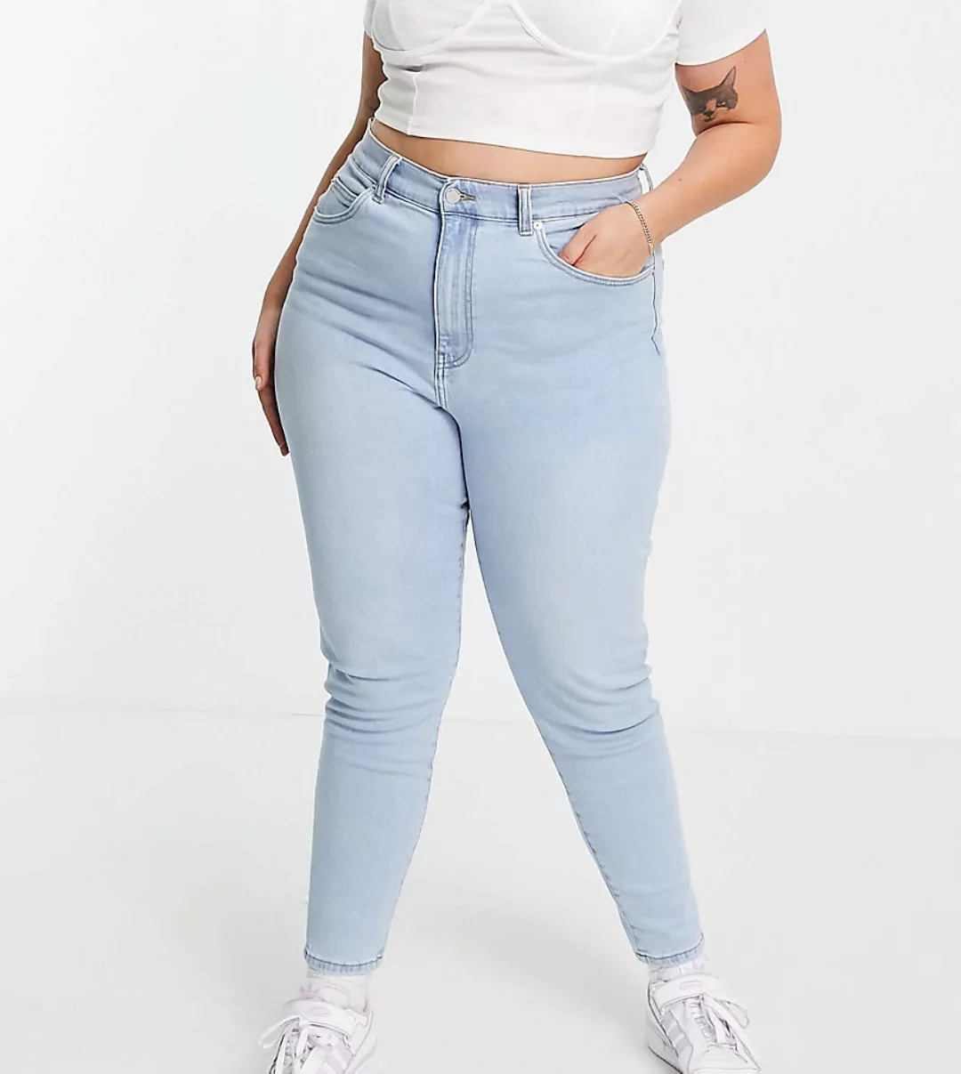 Dr Denim Plus – Nora Sky – Gebleichte Mom-Jeans mit hohem Bund-Blau günstig online kaufen