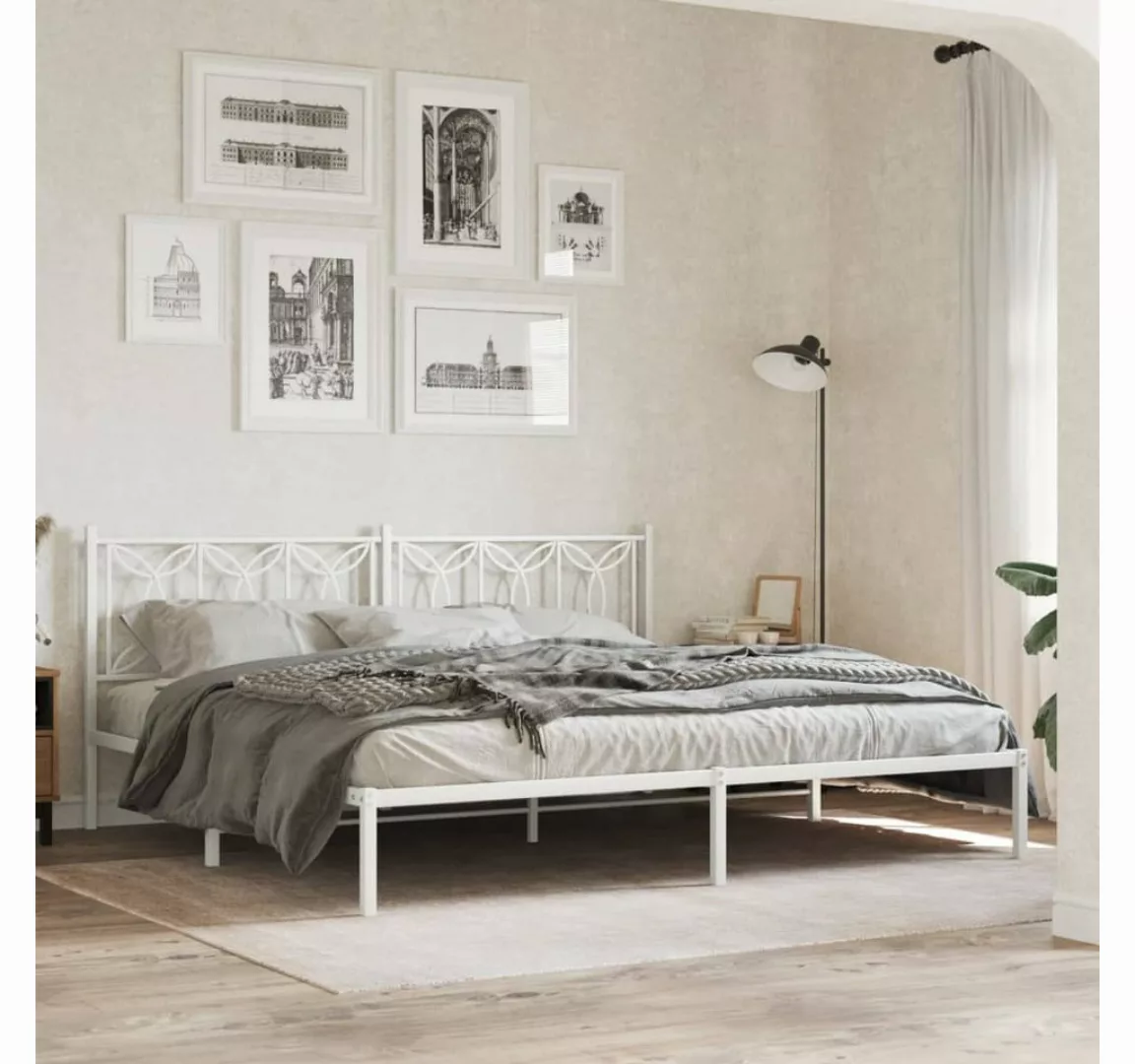 vidaXL Bett, Bettgestell mit Kopfteil Metall Weiß 193x203 cm günstig online kaufen