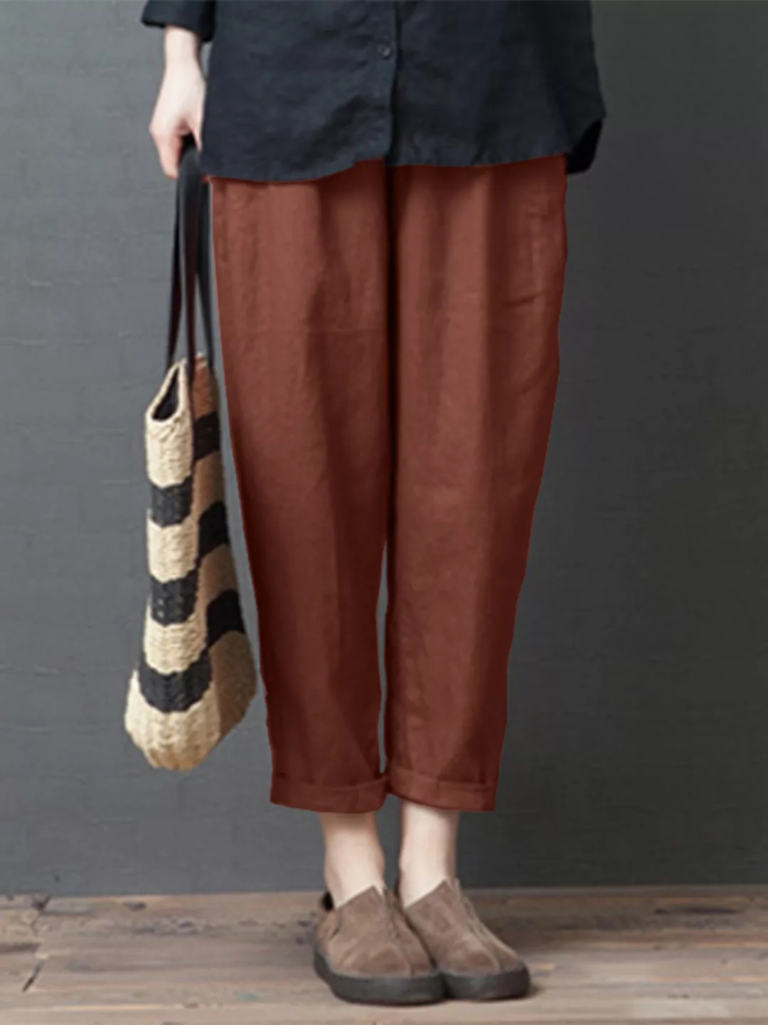 Vintage Einfarbige elastische Taille Plus Größe Haremshose günstig online kaufen