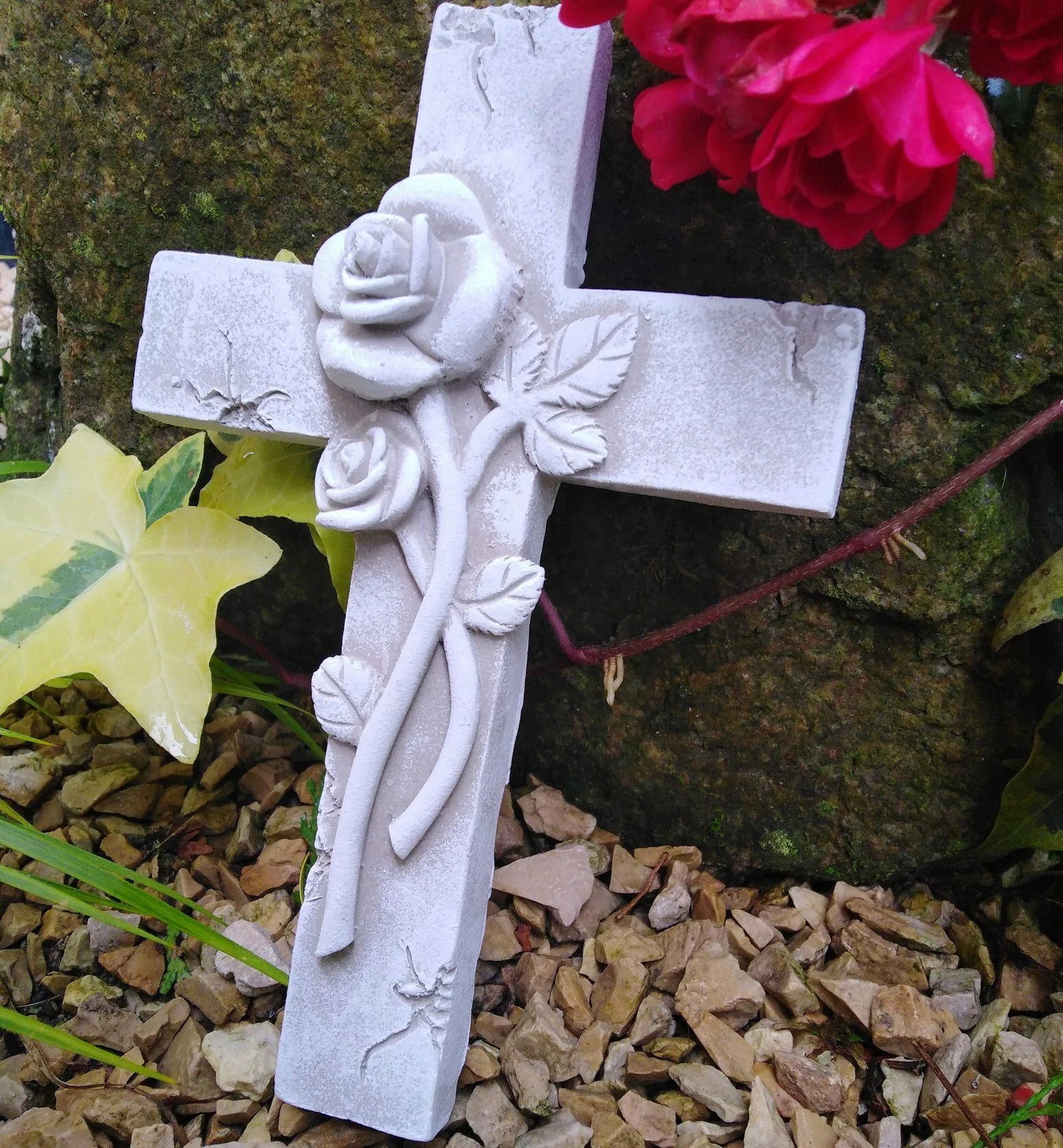 Radami Gartenfigur Kreuz Grabkreuz 3D Rose günstig online kaufen