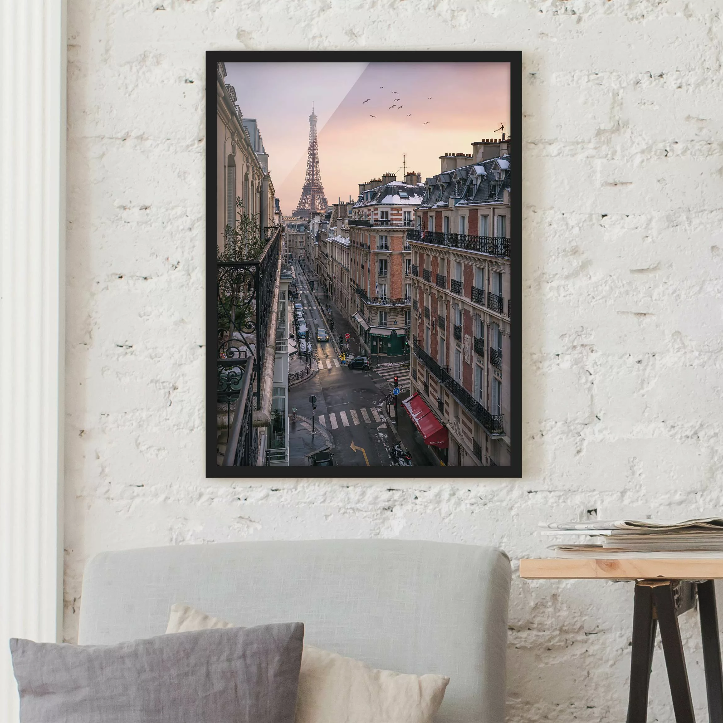 Bild mit Rahmen Eiffelturm bei Sonnenuntergang günstig online kaufen