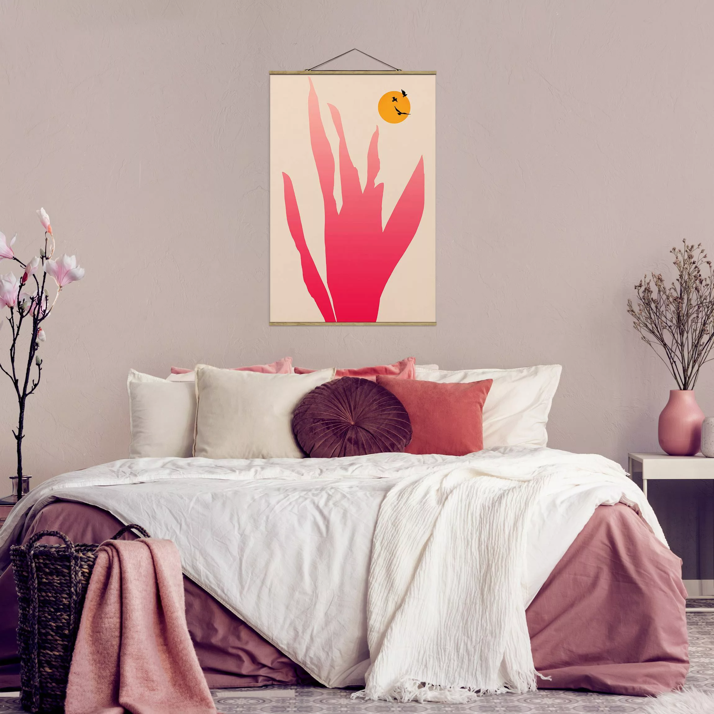 Stoffbild mit Posterleisten Rosa Pflanze im Sonnenschein günstig online kaufen
