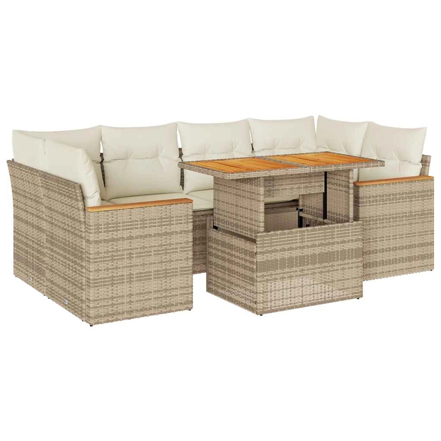 vidaXL 6-Tlg Garten-Sofagarnitur mit Kissen Beige Poly Rattan Akazie 332745 günstig online kaufen
