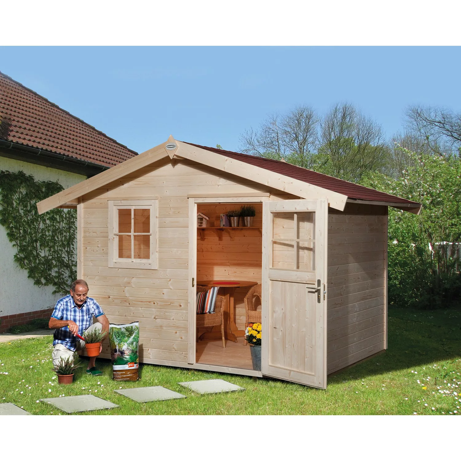 OBI Outdoor Living Holz-Gartenhaus Bozen Satteldach Unbehandelt 240 cm x 23 günstig online kaufen