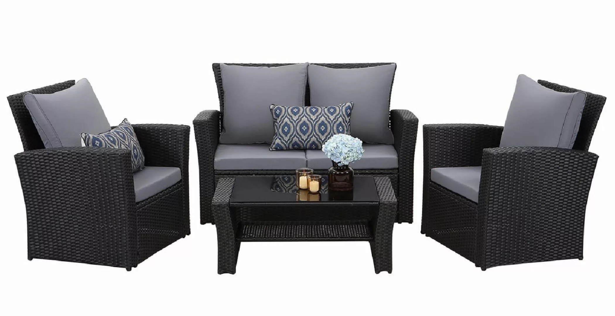 MeXo Gartenlounge-Set, (handgefertigtes Poly-Rattan Gartenmöbelset, 4-tlg., günstig online kaufen