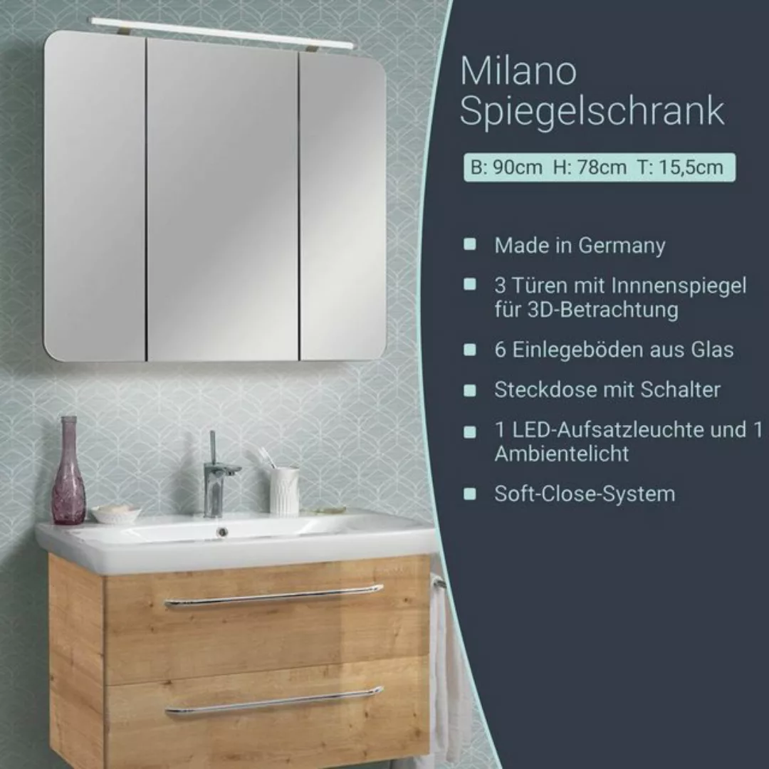 FACKELMANN Badezimmerspiegelschrank LED Spiegelschrank MILANO günstig online kaufen