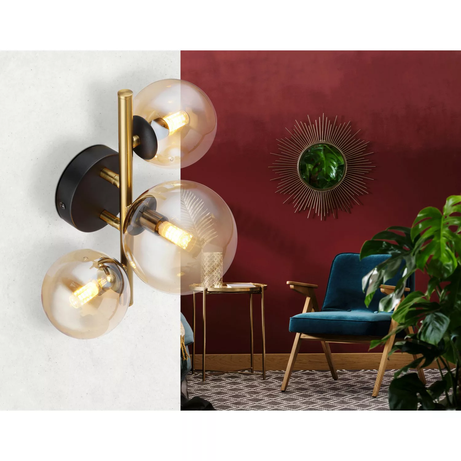 LED-Deckenleuchte Riha, amber, Länge 28,5 cm, 3-flg., Glas günstig online kaufen