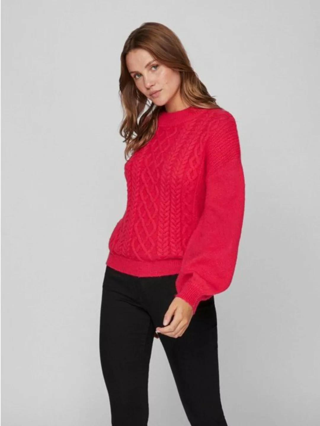 Vila Strickpullover Zopfstrick Pullover mit Ballonärmeln VICHINTI 6332 in R günstig online kaufen