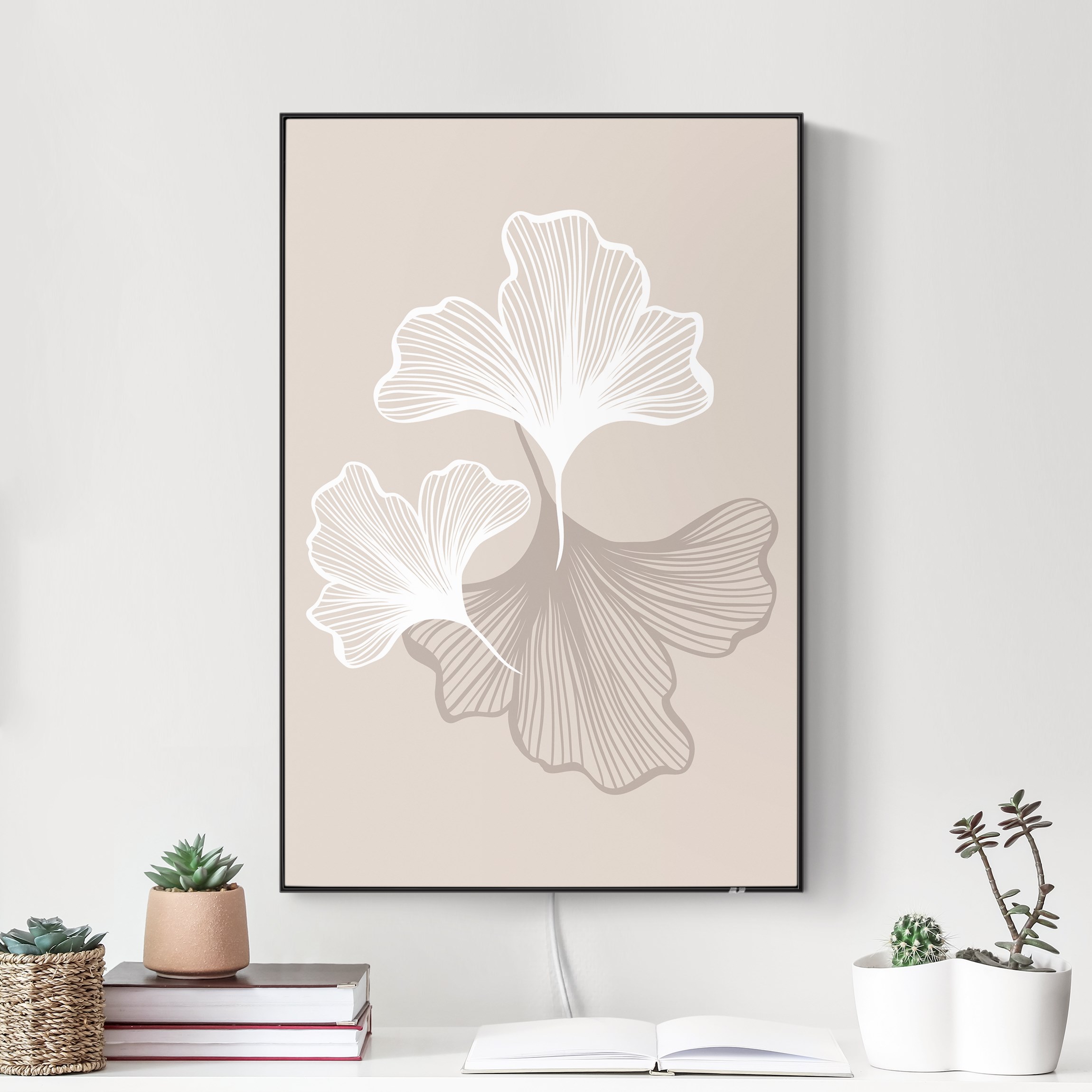 LED-Wechselbild Illustration Ginko Blätter Beige günstig online kaufen