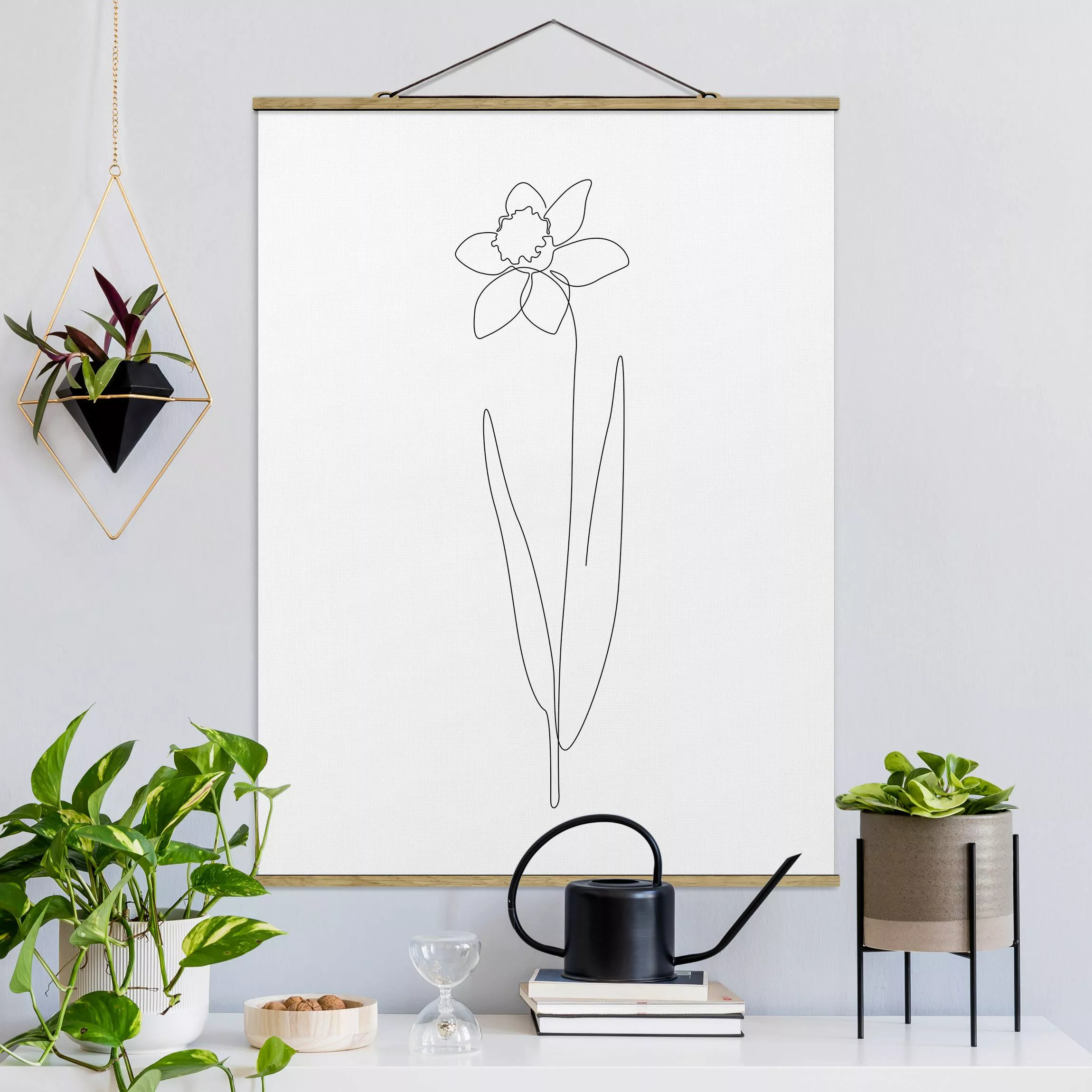 Stoffbild mit Posterleisten Line Art Blumen - Narzisse günstig online kaufen