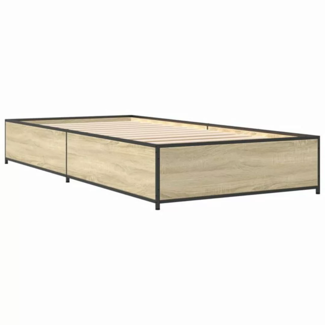 vidaXL Bett Bettgestell Sonoma-Eiche 90x200 cm Holzwerkstoff und Metall günstig online kaufen