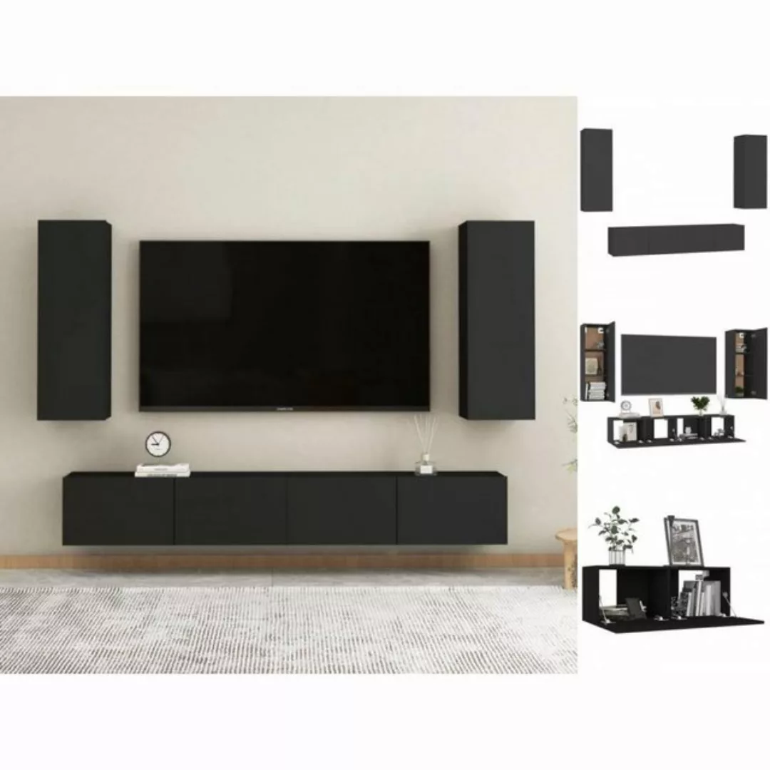 vidaXL Kleiderschrank 4-tlg TV-Schrank-Set Schwarz Spanplatte günstig online kaufen