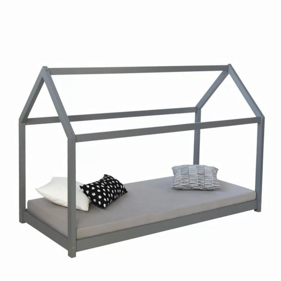 Homestyle4u Kinderbett 90 x 200 cm Weiß oder Grau Hausbett Spielbett Bodenb günstig online kaufen