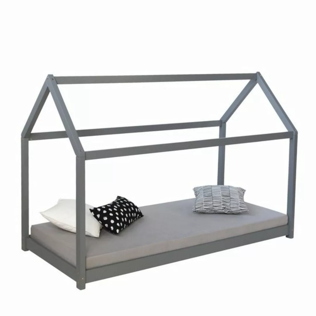 Homestyle4u Kinderbett Kinderbett mit Matratze 90 x 200 cm Weiß Grau Bettka günstig online kaufen