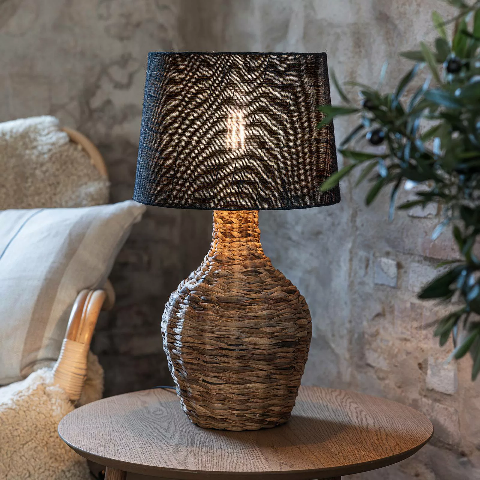 Tischlampe Paglia, natur/schwarz, Rattan/Jute, Höhe 58 cm günstig online kaufen