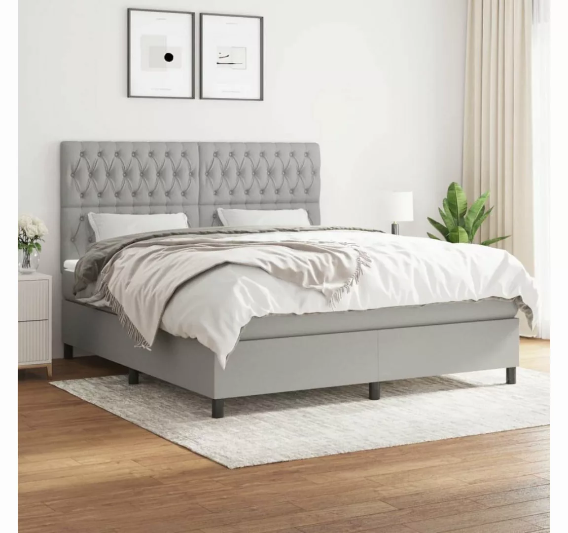 furnicato Bett Boxspringbett mit Matratze Hellgrau 180x200 cm Stoff günstig online kaufen