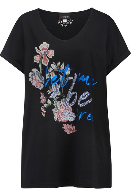 MIAMODA Rundhalsshirt T-Shirt oversized Blumendruck V-Ausschnitt günstig online kaufen