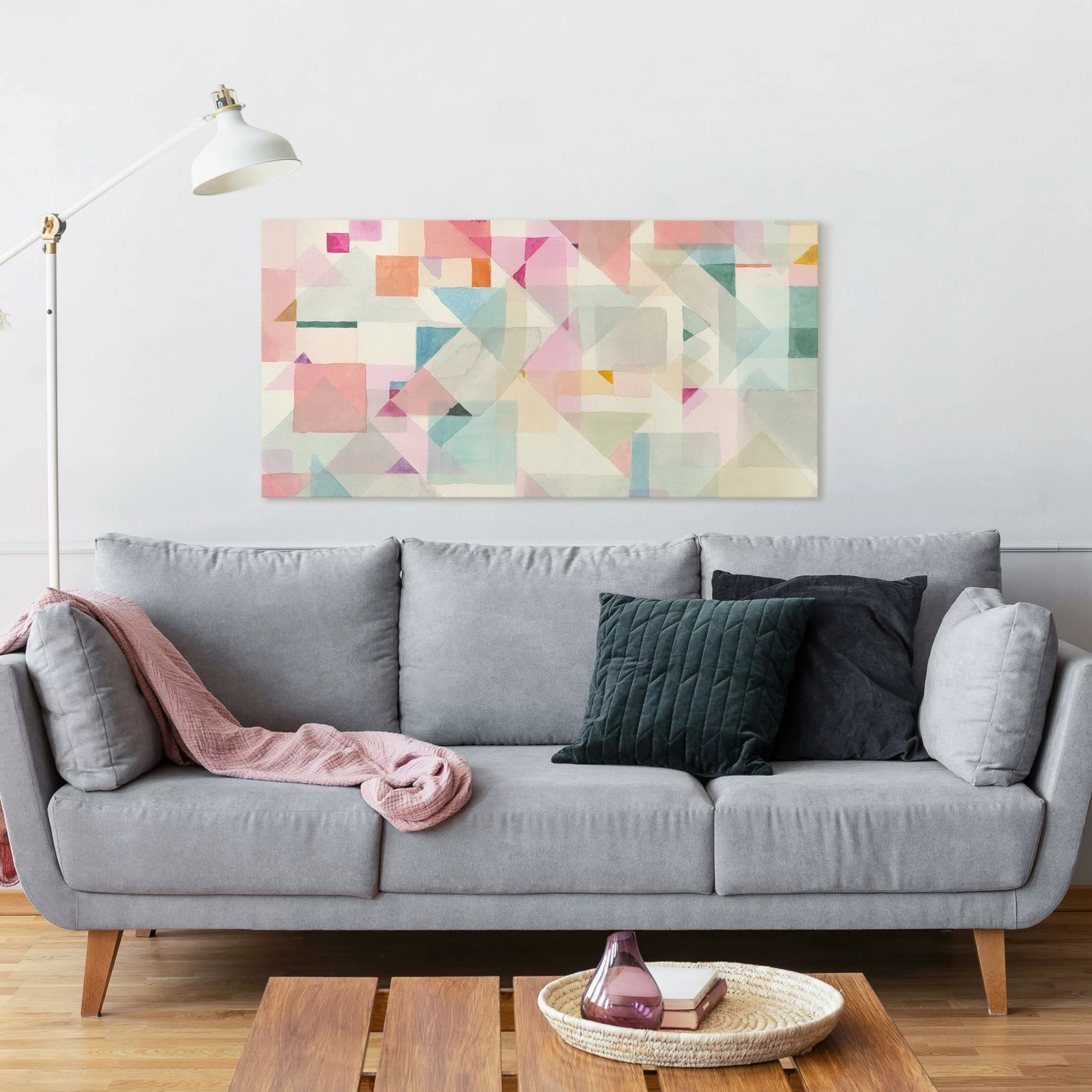 Leinwandbild Pastellfarbene Dreiecke günstig online kaufen