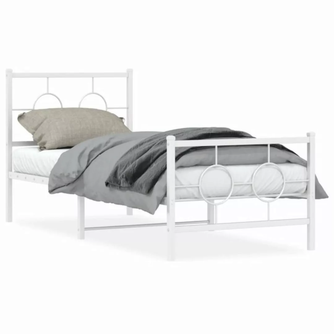 vidaXL Bett Bettgestell mit Kopf- und Fußteil Metall Weiß 75x190 cm günstig online kaufen