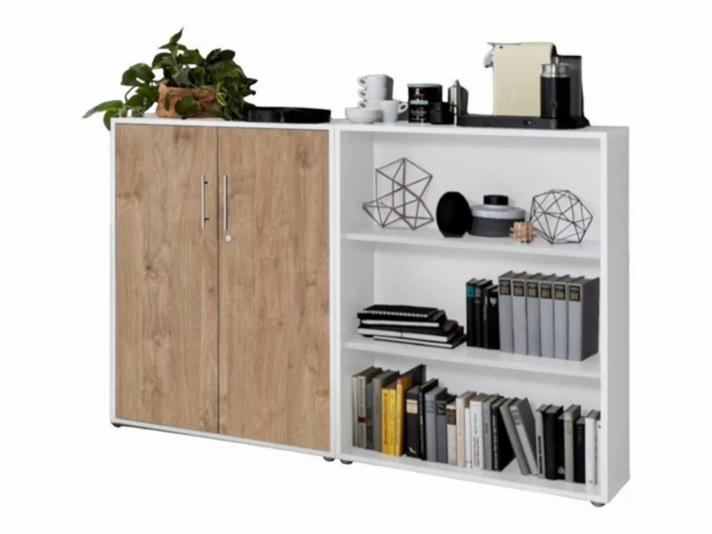 BMG Möbel Aktenschrank Office Edtion (Set 1 niedrig Weiß/ Gold Harbor Oak, günstig online kaufen