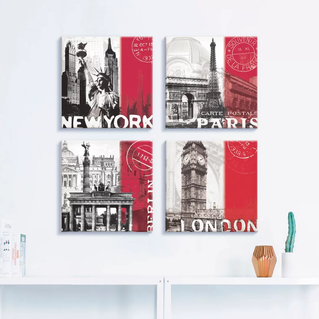 Artland Leinwandbild »New York Paris Berlin London_bordeauxrot«, Gebäude, ( günstig online kaufen