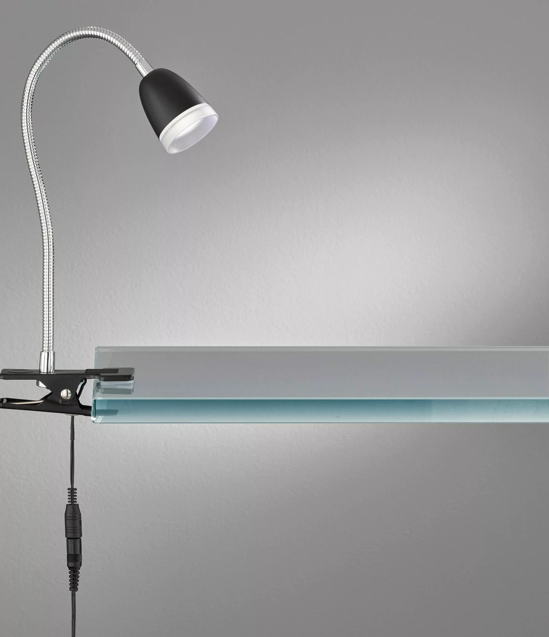 LED-Klemmleuchte Nox schwarz, Flexarm chrom günstig online kaufen