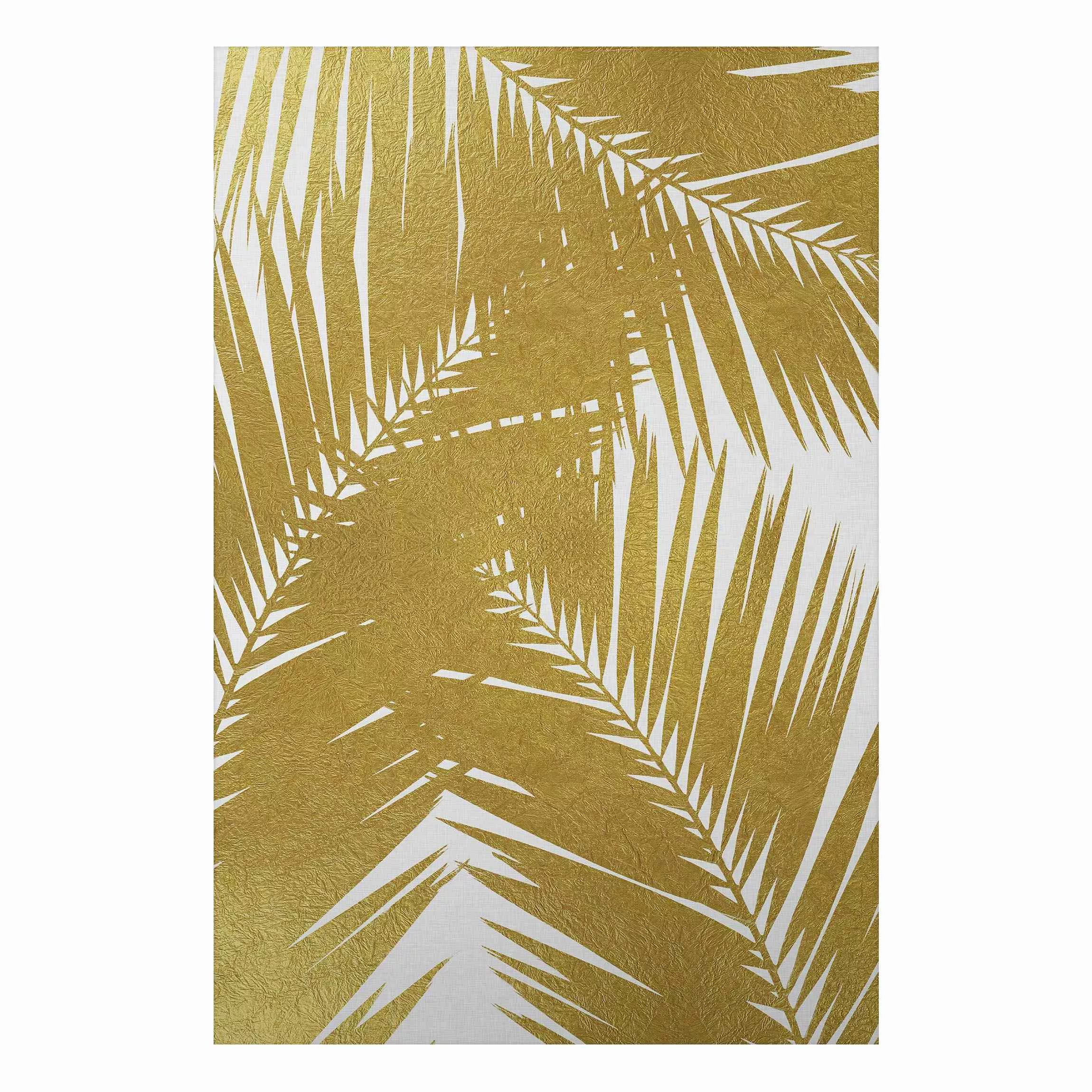 Alu-Dibond Bild Blick durch goldene Palmenblätter günstig online kaufen