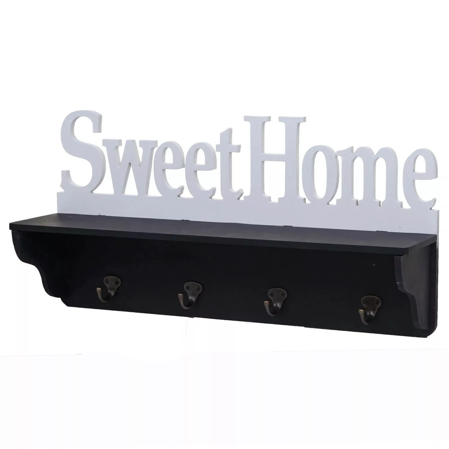 MCW Wandgarderobe D41 Sweet Home 4 Haken Schwarz/weiß günstig online kaufen