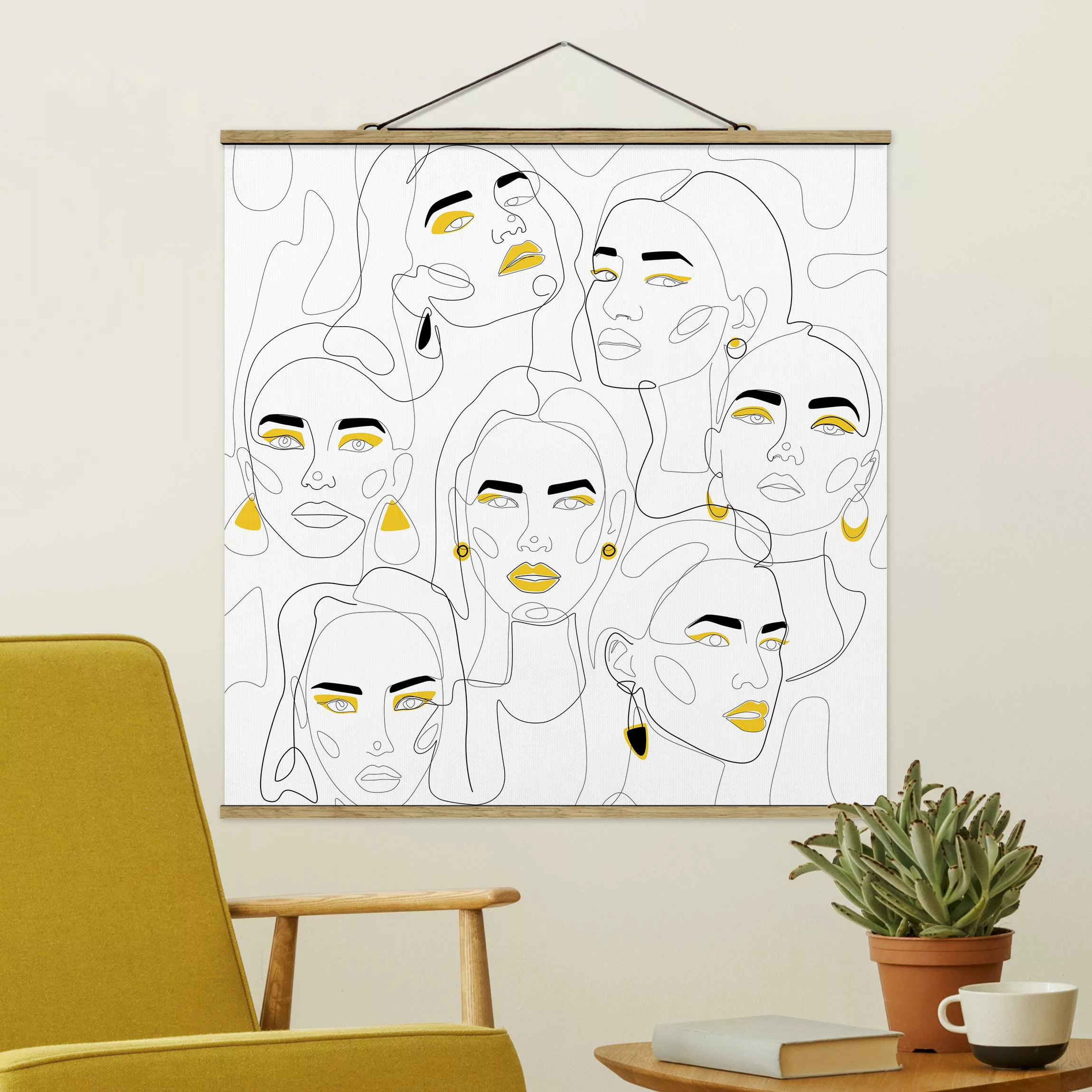Stoffbild mit Posterleisten Line Art - Beauty Portraits in Lemon günstig online kaufen