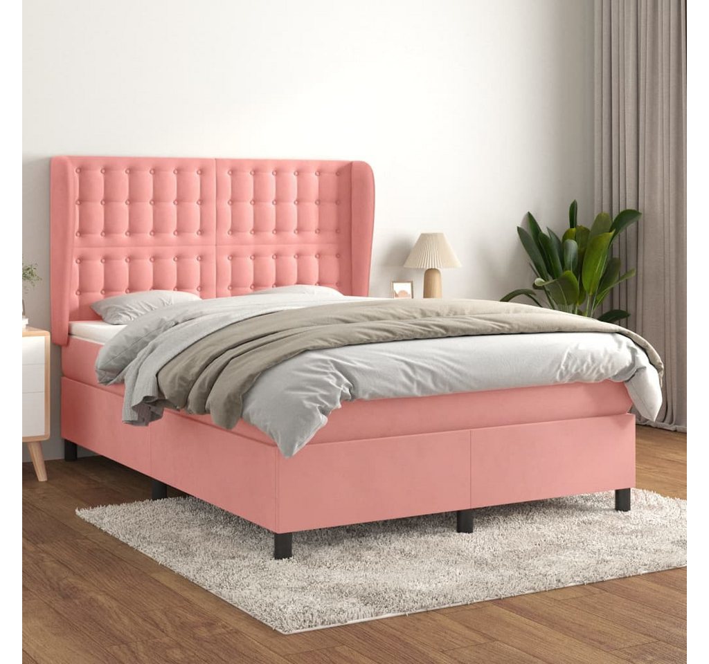 vidaXL Boxspringbett Boxspringbett mit Matratze Rosa 140x190 cm Samt Bett B günstig online kaufen