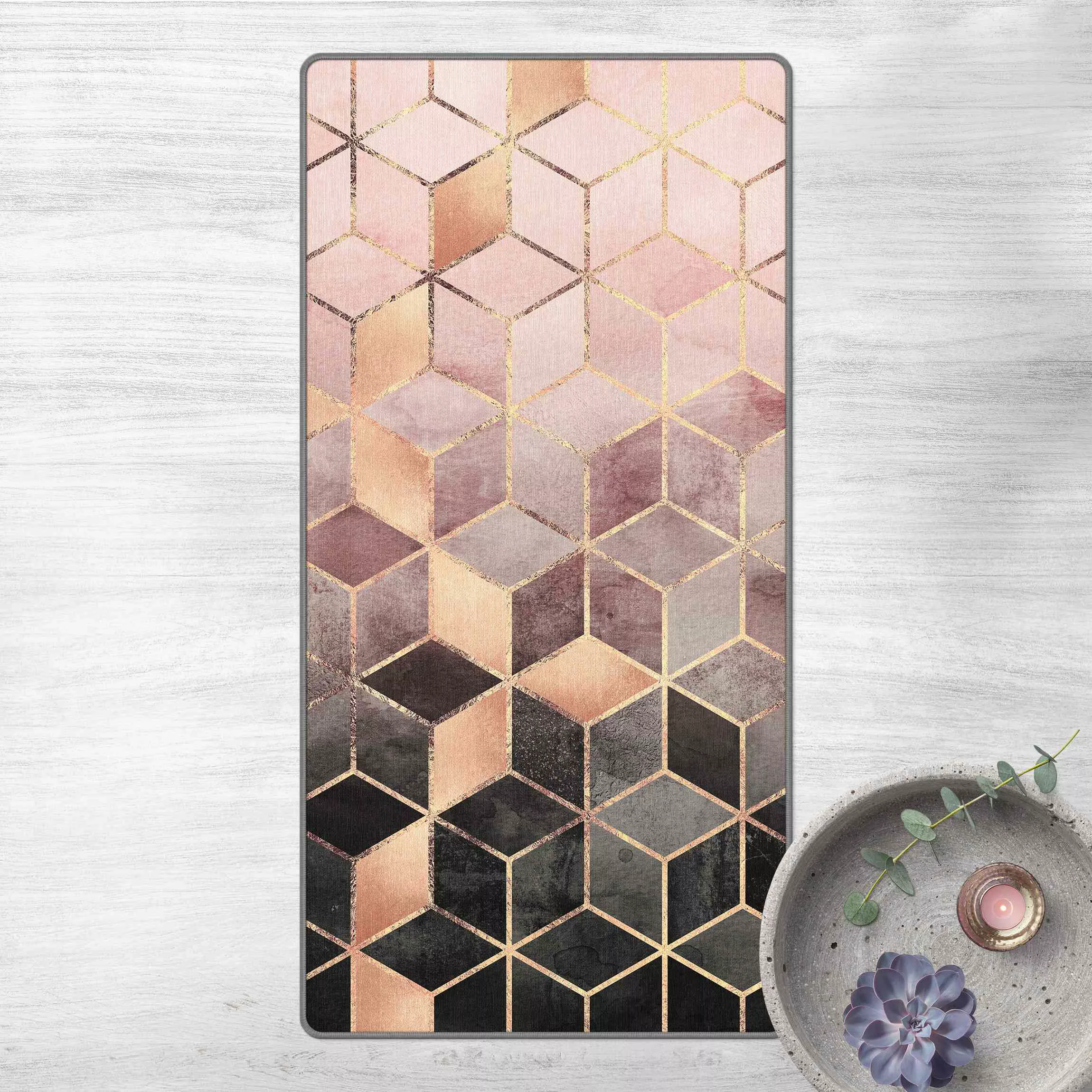 Teppich Rosa Grau goldene Geometrie günstig online kaufen