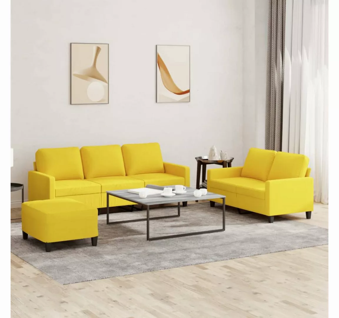 vidaXL Sofa Sofagarnitur mit Kissen Stoff, 3-tlg., Gelb günstig online kaufen