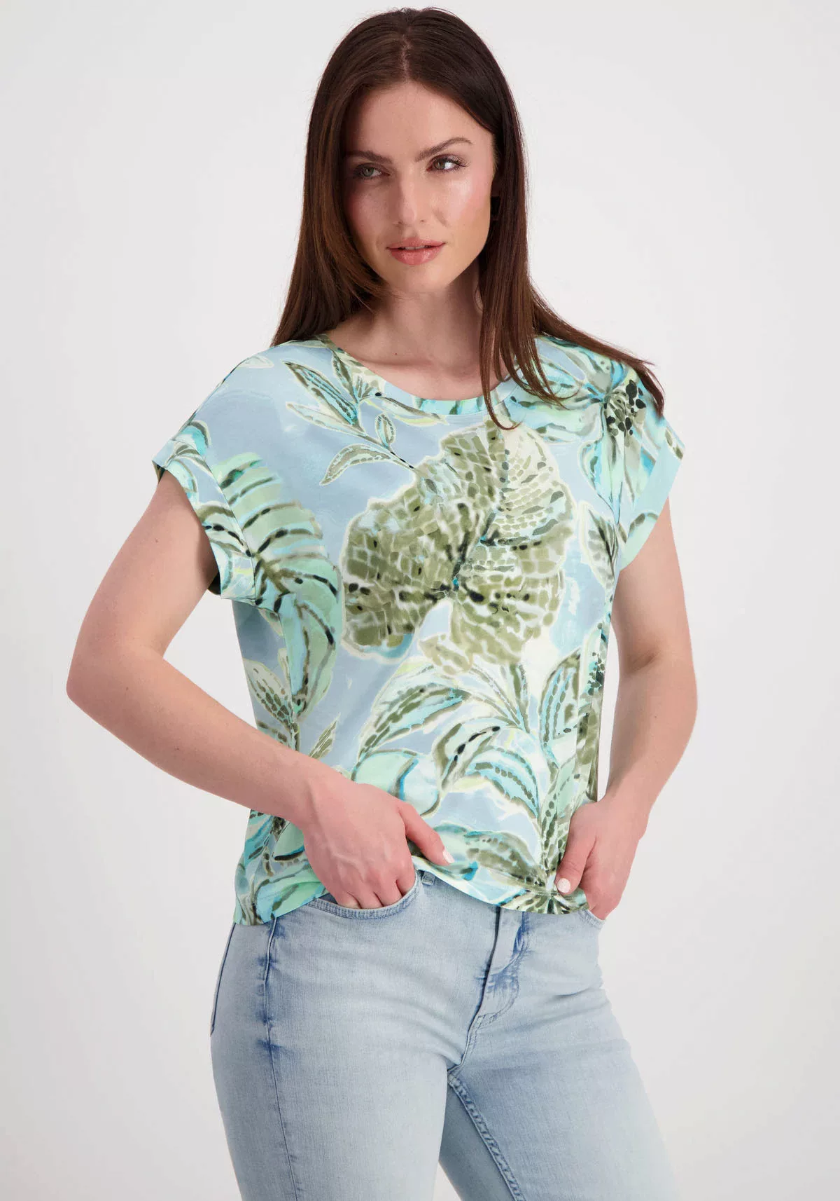 Monari Rundhalsshirt mit Blumen Print günstig online kaufen