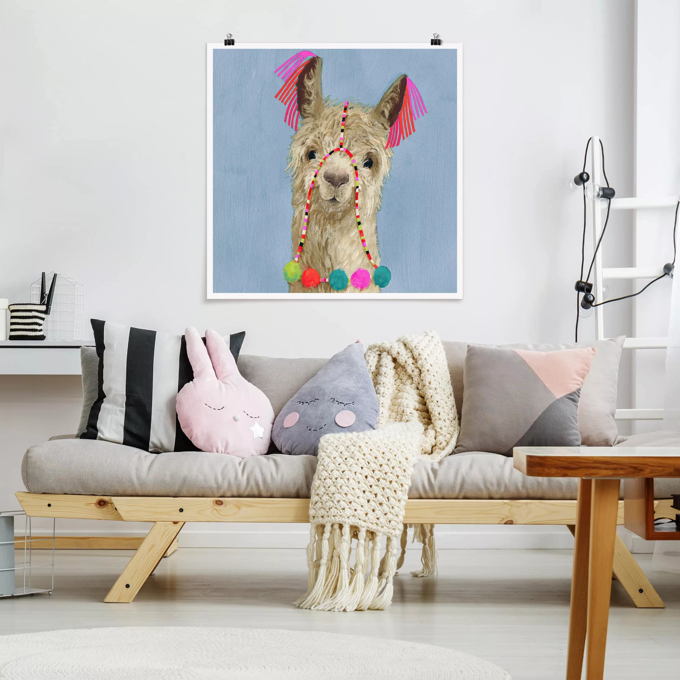 Poster Tiere - Quadrat Lama mit Schmuck IV günstig online kaufen
