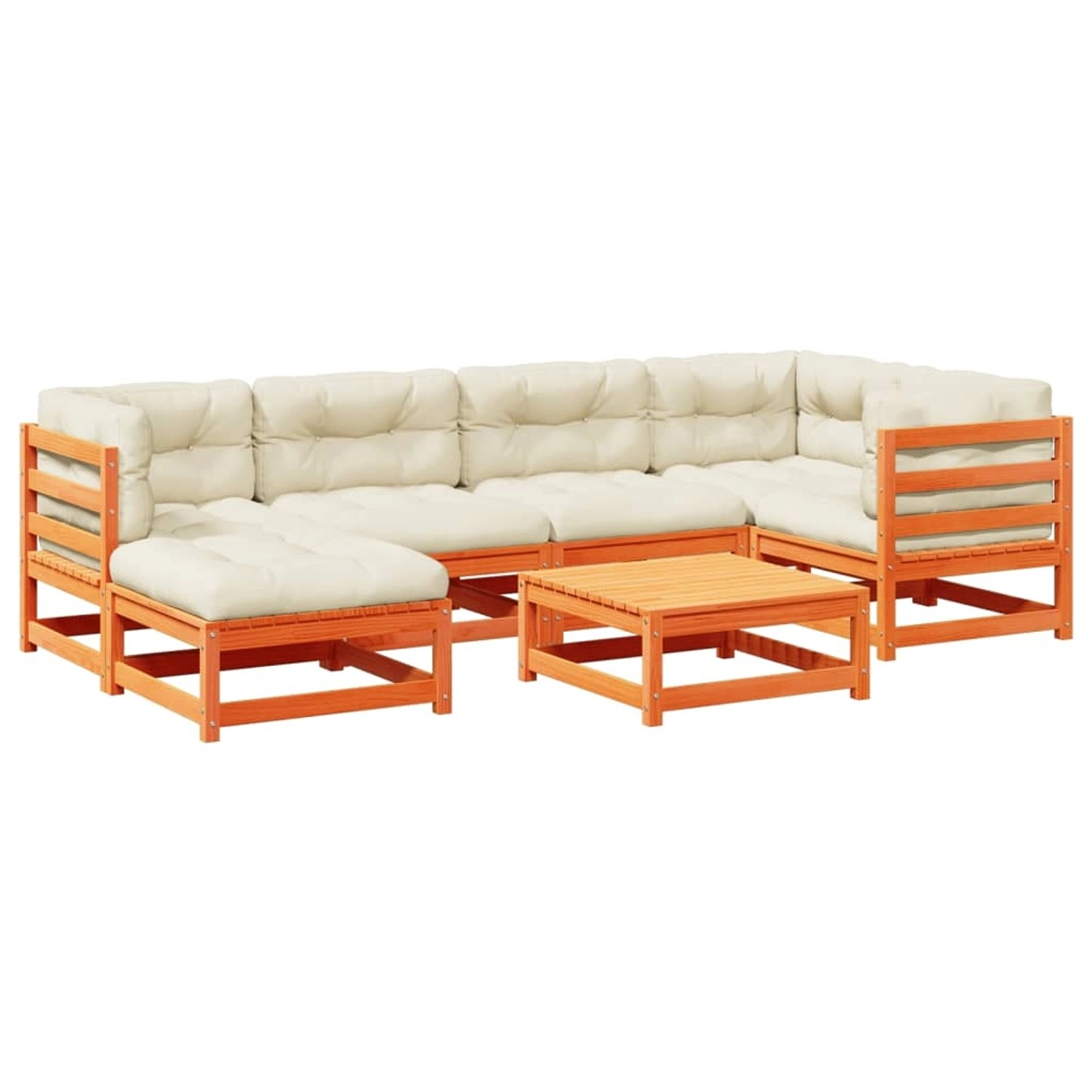 vidaXL 7-Tlg Garten-Sofagarnitur mit Kissen Wachsbraun Kiefernholz 3299535 günstig online kaufen