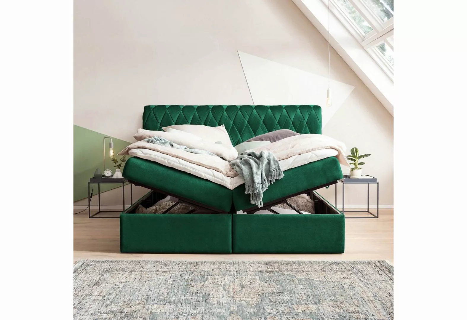 BettCo Stauraumbett Lyon (in Smaragd Samt, 200 x 200 cm), XXL Bettkasten + günstig online kaufen