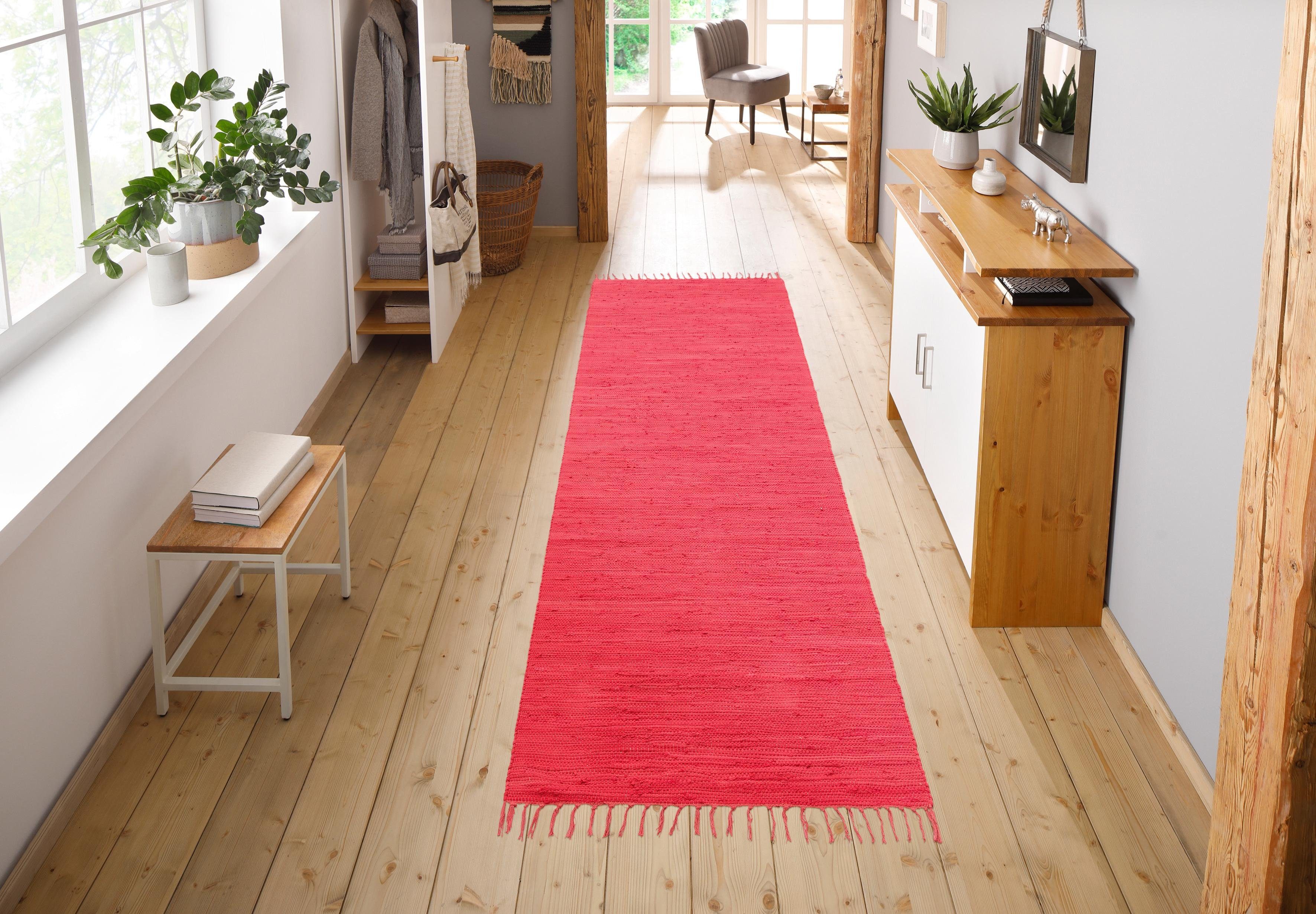 my home Teppich »Ares«, rechteckig, 5 mm Höhe, Uni Farben, handgewebt, mit günstig online kaufen