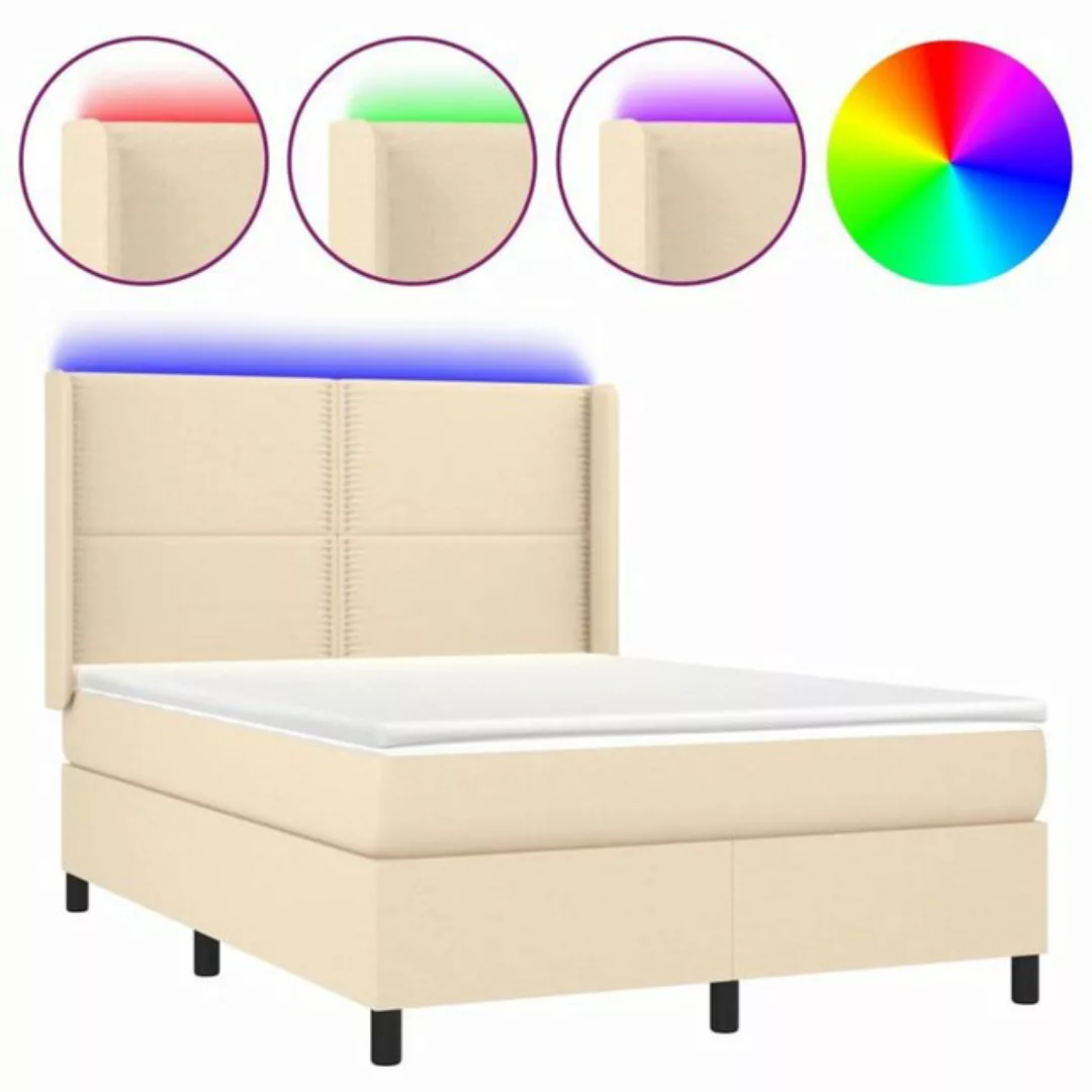 vidaXL Boxspringbett Boxspringbett mit Matratze LED Creme 140x200 cm Stoff günstig online kaufen