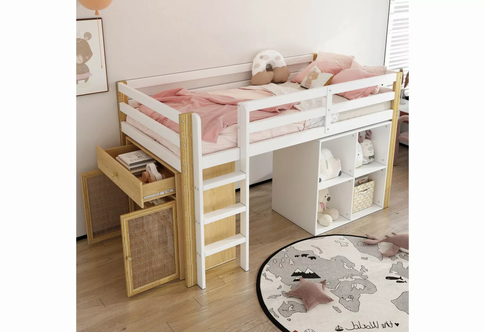 OKWISH Etagenbett Hochbett Kinderbett (90*200cm), multifunktionales Kinderb günstig online kaufen