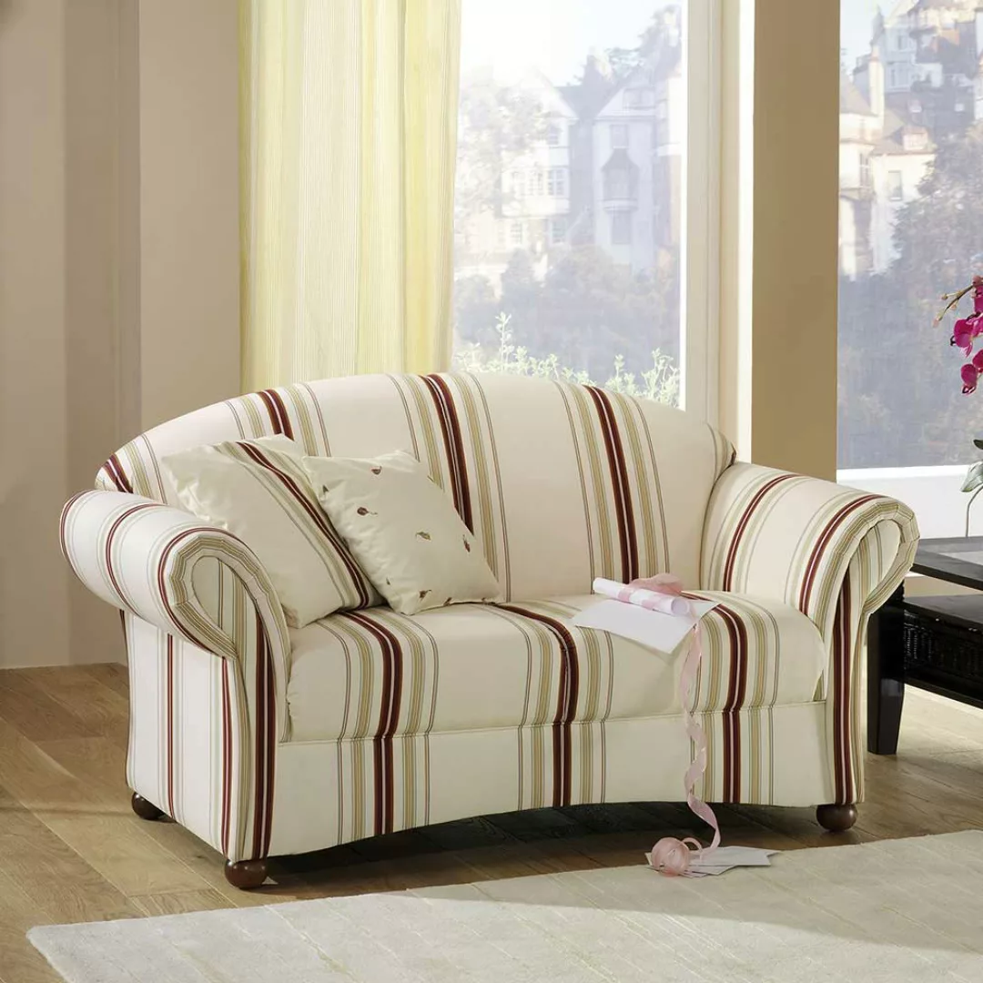 Wohnzimmer Sofa mit Streifen in Weiß - Beige - Rot 151 cm breit günstig online kaufen