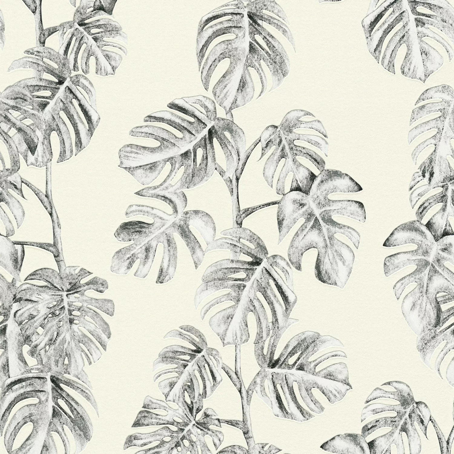 Bricoflor Palmentapete in Schwarz Weiß Moderne Dschungel Tapete mit Monster günstig online kaufen