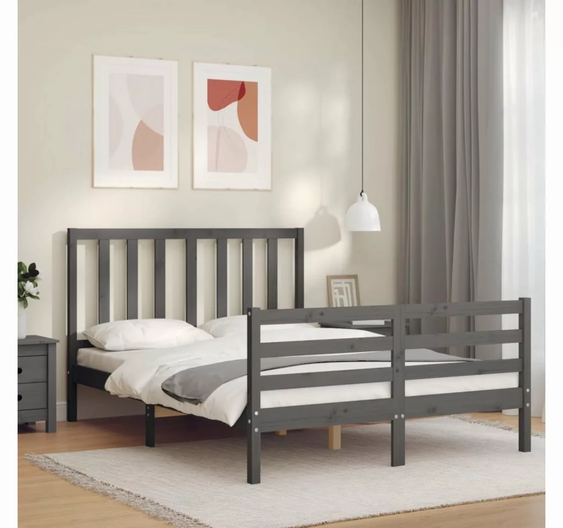 vidaXL Bett Massivholzbett mit Kopfteil Grau 140x190 cm günstig online kaufen