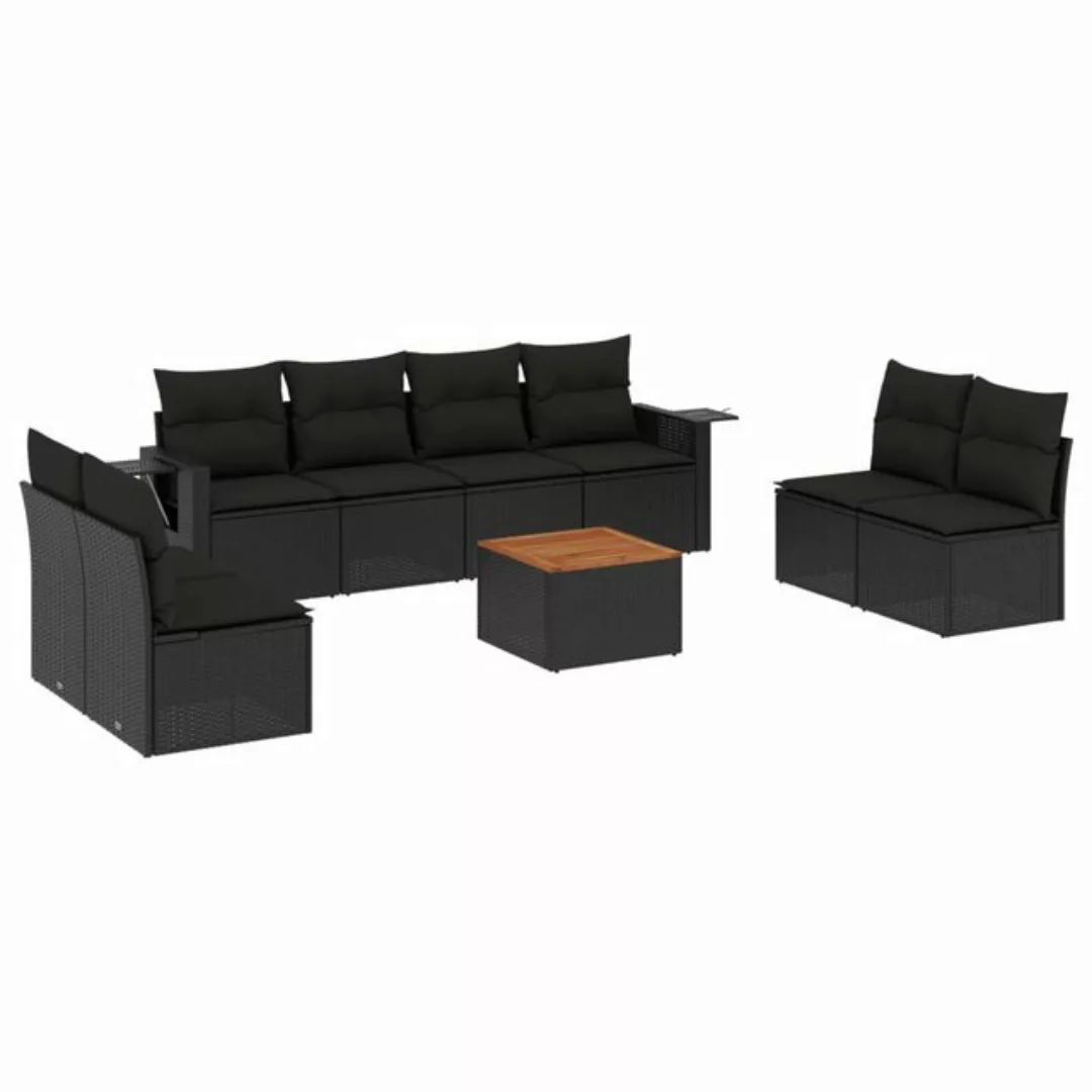 vidaXL Loungesofa 9-tlg. Garten-Sofagarnitur mit Kissen Schwarz Poly Rattan günstig online kaufen