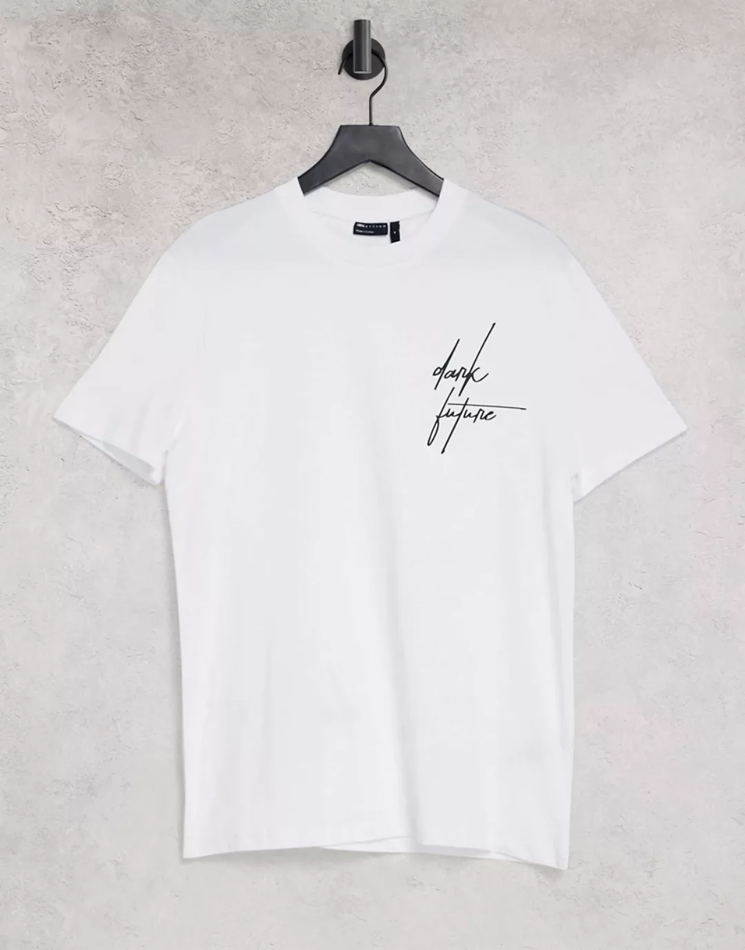 ASOS – Dark Future – T-Shirt in Weiß mit mehreren Logo-Schriftzügen günstig online kaufen