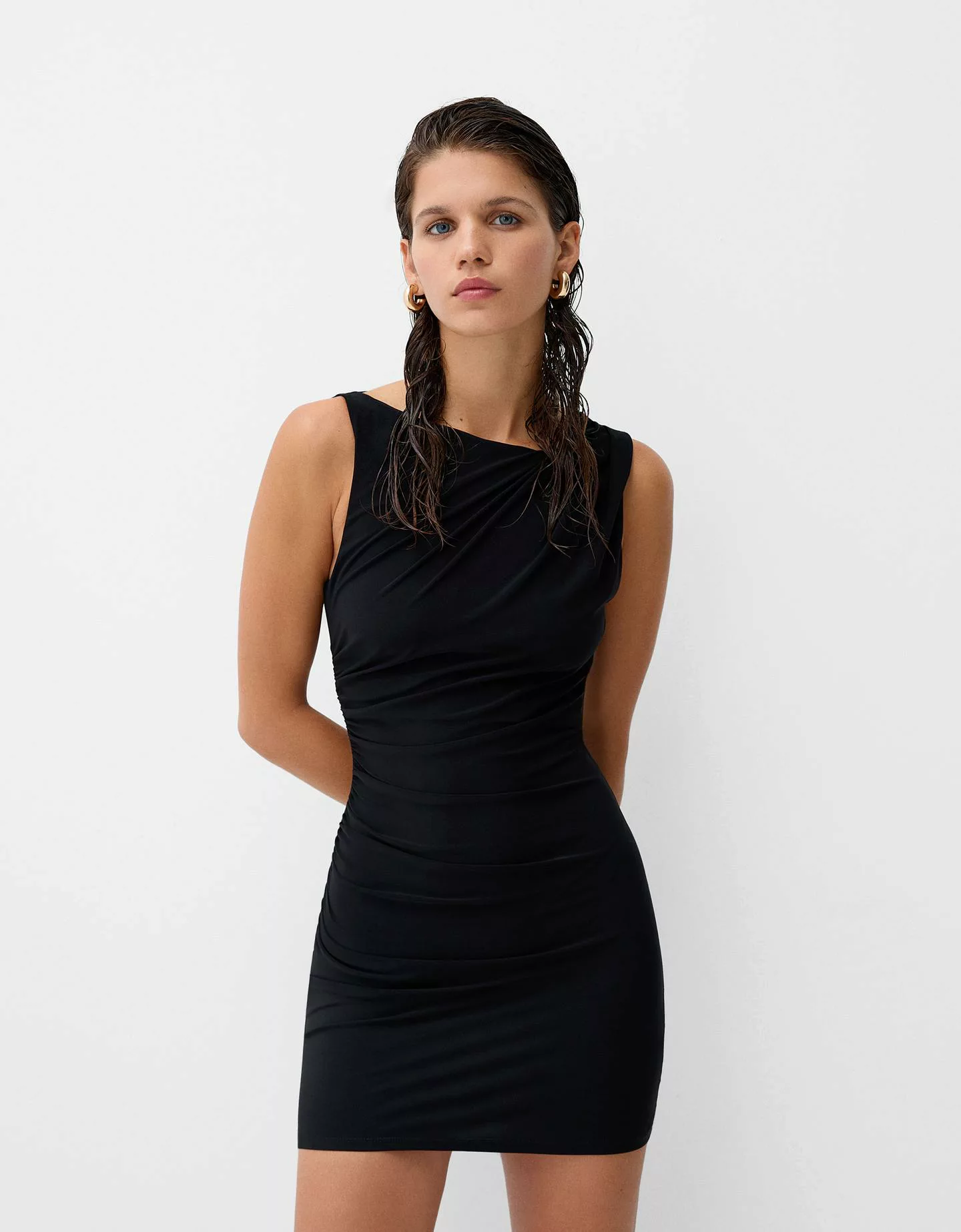 Bershka Drapiertes Minikleid Damen Xs Schwarz günstig online kaufen