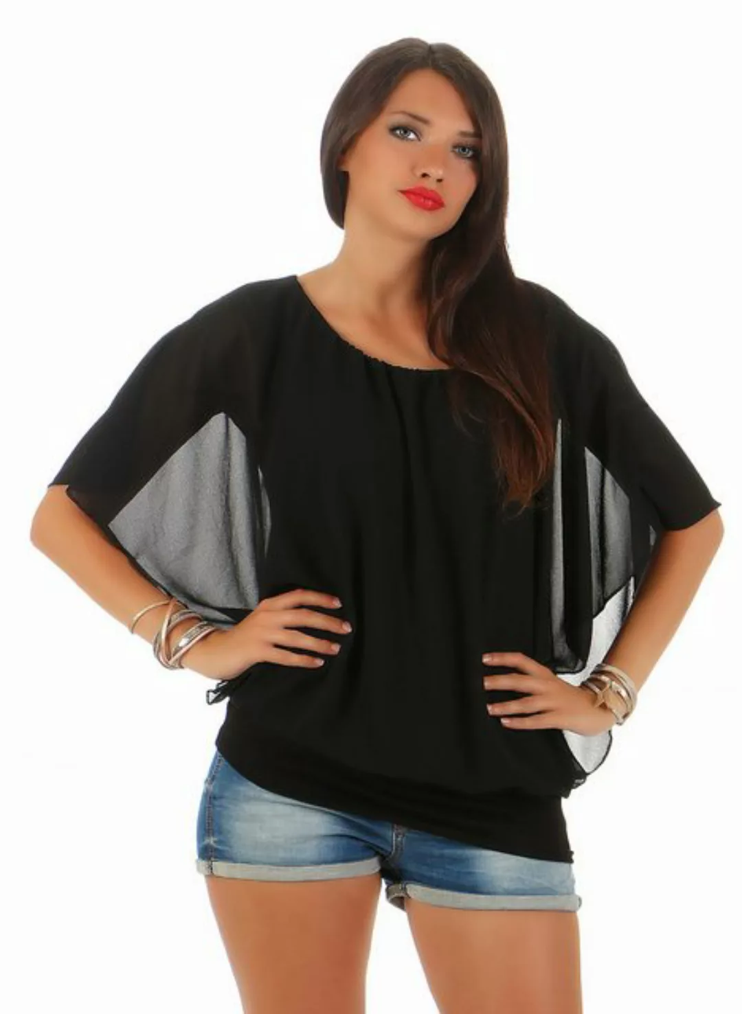 CLEO STYLE Chiffonbluse Damen Bluse 661 36-40 Schwarz günstig online kaufen